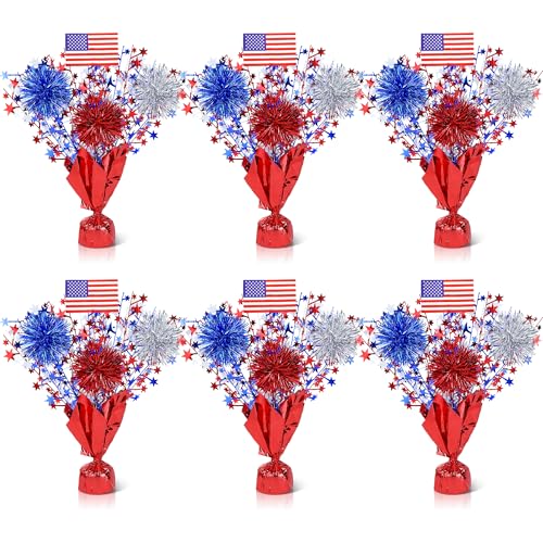 6 Pcs 4th of July Table Decorations Red White Blue Patriotic Memorial Day Decorations Metallic Foil Spray Star Centerpieces for Table Home Office Independence Day Celebration American Party Supplies