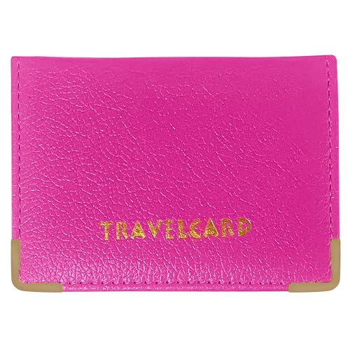 FATASH Travel Card Holder, PU Leather Oyster Card Cover, Bus Pass, Rail Ticket, Photo ID Wallet with 4 Pockets, Compact & Slim Unisex RFID Blocking Credit Card Case for Men, Women & Kids - Pink