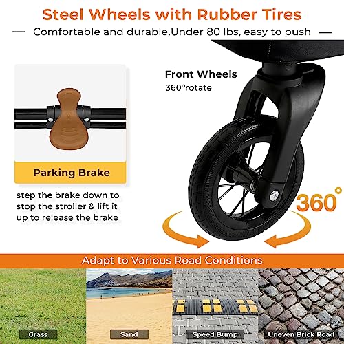 Dog Stroller for Medium/Large Dogs, MSmask 4 Wheel Premium Foldable Pet Stroller, Jogger Stroller, Dual Zipper Entry, Adjustable Handle, Panoramic Sunroof, Suitable for Pets Up to 150lbs