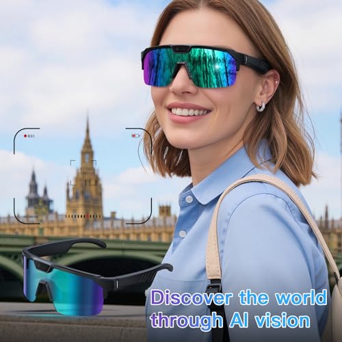 Image of AI Cycling Camera Glasses, 4K Video Recording Sunglasses for Men Women Vlog | UV400 Polarized, AI Translation, Object Recognition & EIS Stabilization, Bluetooth Smart Glasses for Skiing /Hiking /Baseball