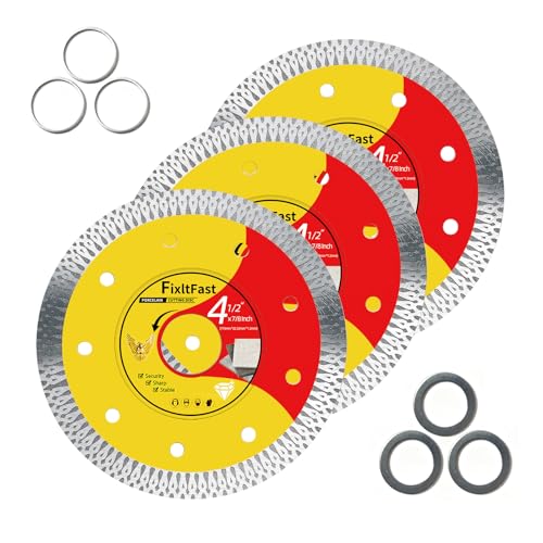 FIXLTFAST 4 1 2" Super Thin Diamond Porcelain Saw Blade，4.5" Tile Blade for Smooth Cutting Porcelain Ceramic Granite Marble Tiles，7/8” - 5/8 Arbor (3-Pack)