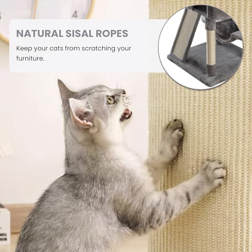 Image of SHA CERLIN 65in Larger Cat Tree Tower Condo for Indoor Kitties /Multi-Level Furniture Activity Center with Wide Base /Cozy Plush Cat Perches /Baskets /Sisal Scratching Posts and Hammock /Grey