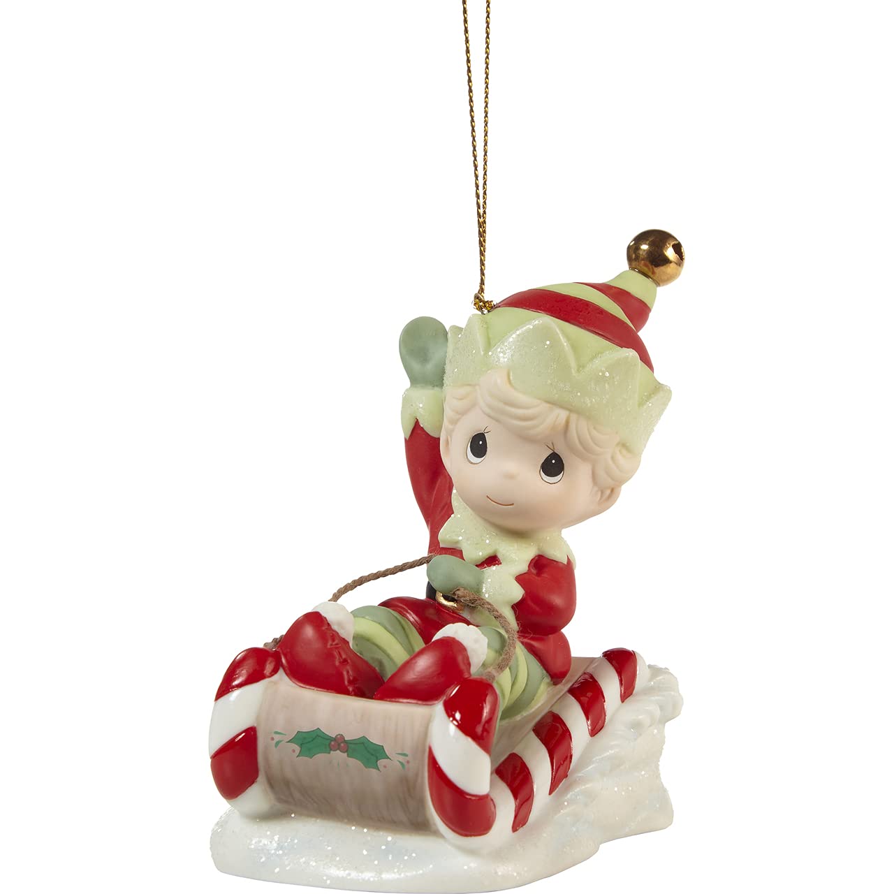 Christmas is Coming, Enjoy The Ride Annual Elf Ornament – Bisque Porcelain Holiday Keepsake – 211014