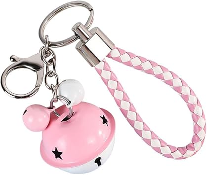 4 Pcs Jingle Bell Car Keychain Christmas Key Chains Keyrings Wristlet Keychain Purse Bag Charm Pendant Xmas Holiday Party Favors Pink