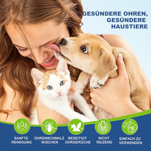 BALORIZ Ohrenreinigung für Hunde, Finger-Ohrenreinigung für Hunde und Katzen, entfernen sanft Ohrenschmalz, beruhigen und desodorieren, lindern Ohrenjucken, Haustierbedarf, 60er-Pack