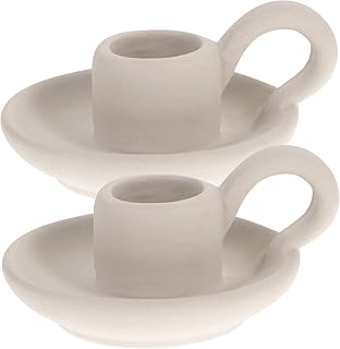 DOITOOL 2Pcs Ceramic Candle Holder Candlestick Holder with Handle, Taper Candle Stand Candlelight Stand Holder Decorative Candle Display Holder for Desktop Dining Room Home Decoration Display (White)