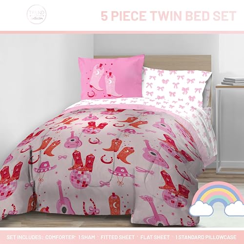 Image of Trend Collector Cowgirl Twin Comforter Set 5 Piece Kids Bedding, Pink
