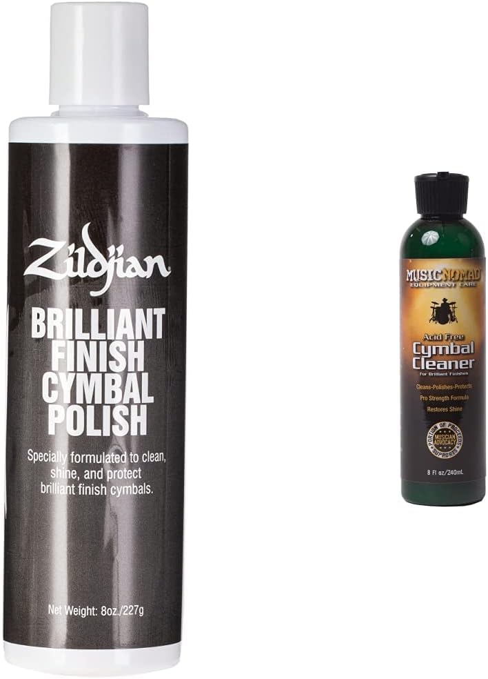 Zildjian Brilliant Cymbal Cleaning Polish and MusicNomad Premium Cymbal Cleaner for Brilliant Finishes (8 oz.) Bundle