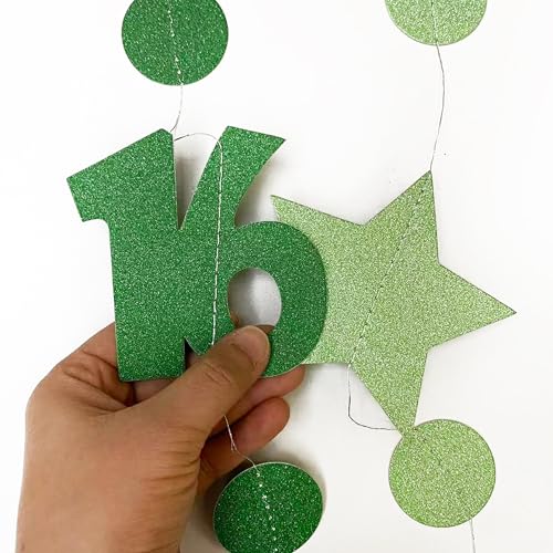 Image of Green 16th Birthday Decorations Number 16 Circle Dot Star Garland Glitter Streamer Banner Backdrop for Girls Boys Sweet Sixteen Cheers to 16 Years Old Birthday 16th Anniversary Party Supplies