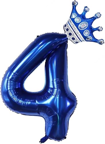 Globos de 40 pulgadas corona azul marino número 4 gigantes grandes 4 globos globos de decoración de 4 cumpleaños suministros de decoración para