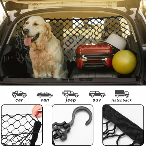 Sporgo Hunde Absperrnetz: Hundegitter Auto Kofferraum, verstellbare Auto-Isolationsbarriere, Sicherheitsnetz für Hunde, Trenngitter Kofferraum Hund mit 4 Haken, 120x90cm (47,2 Zoll x 35,5 Zoll)