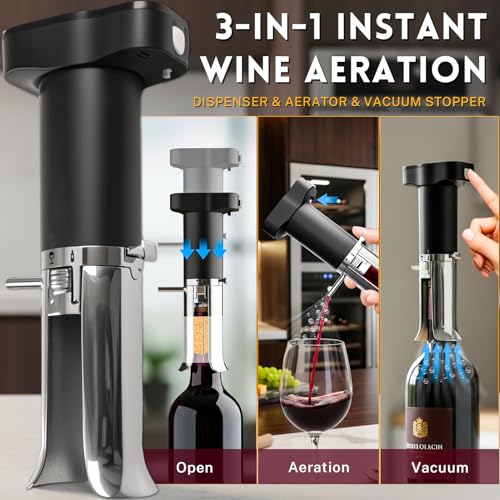 ZONSUSE Decantador de Vino Eléctrico, Aireador de Vino 3-en-1, Vertedor Antigoteo con Aguja, Sistema de Preservación de Vino, Conserva Vino 10+ Días, Regalo Ideal para Amantes del Vino (Negro Plata) - imagen 3