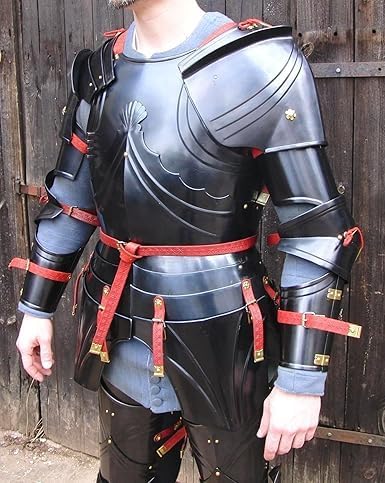 Black Medieval Steel Cuirass Armor with Pauldrons & Arm Guards Handmade Knight Torso Armor for LARP, Cosplay & Reenactment