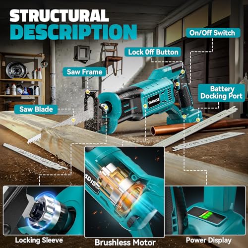 TASDISE Cordless Reciprocating Saw for Makita 18V, Brushless Reciprocating Saw with Variable Speed, 1" Stroke Length, 3200 SPM 4-Blade Slternative Saw for Metal/Wood/PVC Cutting Tool (No Battery) 2 TASDISE Cordless Reciprocating Saw for Makita 18V, Brushless Reciprocating Saw with Variable Speed, 1" Stroke Length, 3200 SPM 4-Blade Slternative Saw for Metal/Wood/PVC Cutting Tool (No Battery) - Image 2