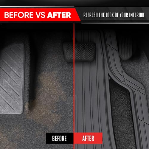 Image of Motor Trend ChromeTech Car Floor Mats Full Set - Durable Rubber Floor Mats for Cars with Two Tone Accent, All Weather Interior Protection for Front and Rear with Non-Slip Backing, Gray /Black