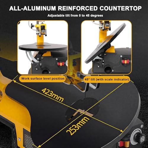 16 Inch Variable Speed Scroll Saw - Electric Fret Saw with 55mm Cutting Depth, 550-1650 SPM Stepless Speed Control, 45° Tilting Aluminum Table for Woodworking, Crafts & DIY Projects
