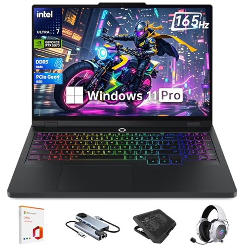 Lenovo Legion Pro 5i Gen 10 16” Gaming Laptop with Intel Core Ultra 7, GeForce RTX 5070, WQXGA OLED 165Hz, 32 GB DDR5 RAM, 1TB Gen4 SSD, Wi-Fi 7, Win 11, RGB Backlit KB,w/Accessory/Lifetime Office