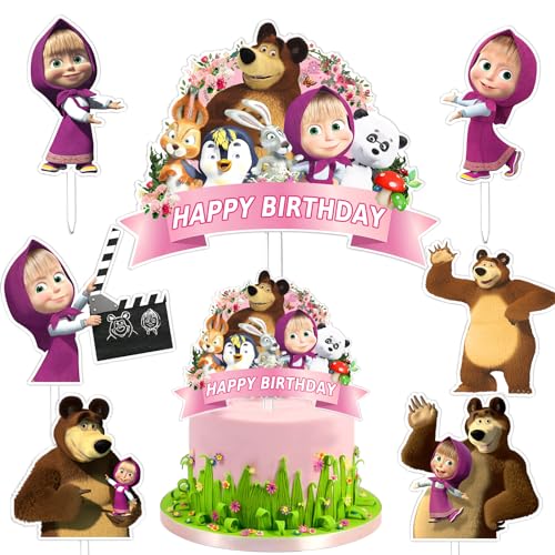 7 Pièces Décoration Gâteau Masch, Cake Topper Masch, Cupcake Déco, Anniversaire Déco, Fournitures Décoration, Fille, pour Anniversaire Enfants Fête, Soirée à Thème, Fête de Mariage