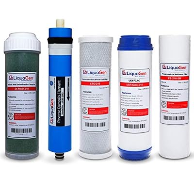 LiquaGen - 5 Stage Aquarium Reef Reverse Osmosis (RO/DI) Water Filter Replacement Kit (DI Resin on the Side) (150 GPD) | | For 0 TDS Water