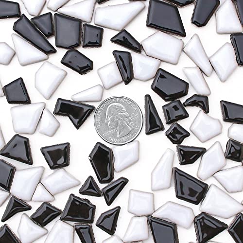 Youway Style Mosaic Tiles for Crafts,228g Small Black and White Ceramic Tiles for Crafts,Broken Mosaic Pieces for DIY Mosaic Halloween Decor Outdoor Crafts Kit