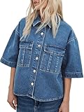 Imily Bela Womens Oversized Short Sleeve Denim Jackets Trendy Cropped Jean Tops Shackets