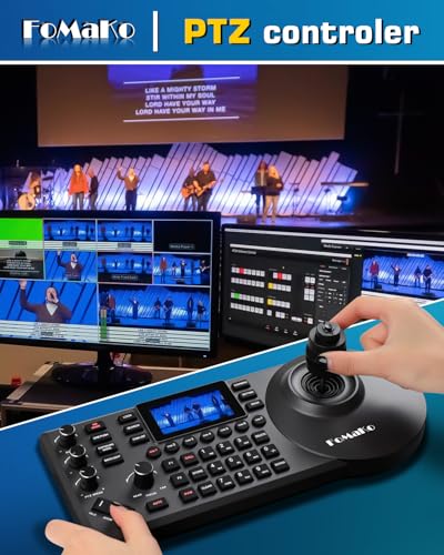 FoMaKo KC608 Pro NDI PTZ Controller (Black) - PoE, LCD Screen Preview, 4D Joystick, NDI License Included, for Church Live Streaming & Education