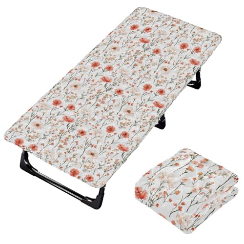 Peach Florals White Toddler Bed Sheet Portable Soft & Comfortable Cot Sheet for Toddler Cot Bed for Kids Beach Cot 50' x 25' (Bed Not Included)