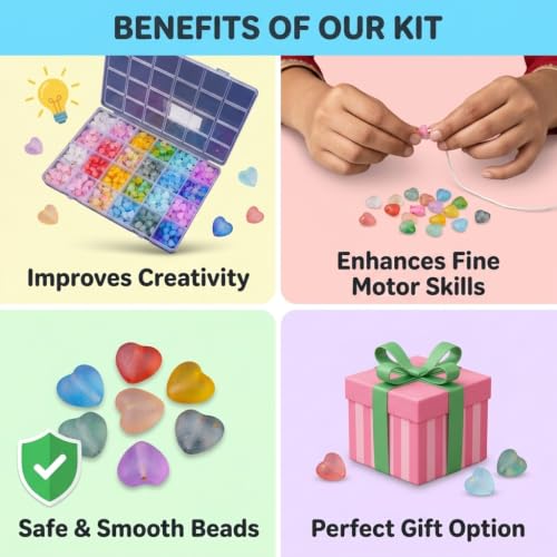 Image of PATPAT Charm Beads for Bracelet Making Kit with Charms, Assorted Spacer Beads Jewellery for Making, Bracelet Making Set for Girls, Color Star Heart Cute Bead Women Girls DIY Phone Charm Craft -1 Pack