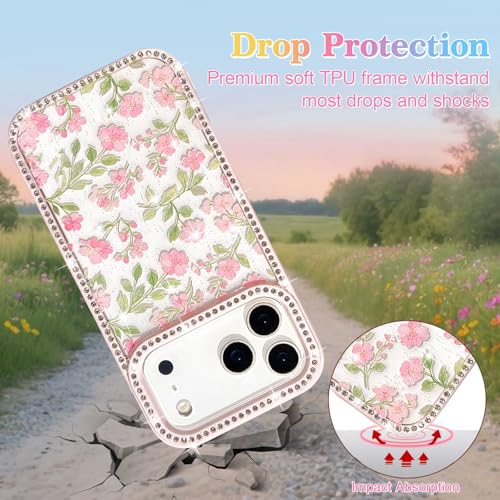 Coque iPhone 17 Pro fleurs strass antichoc en TPU transparent