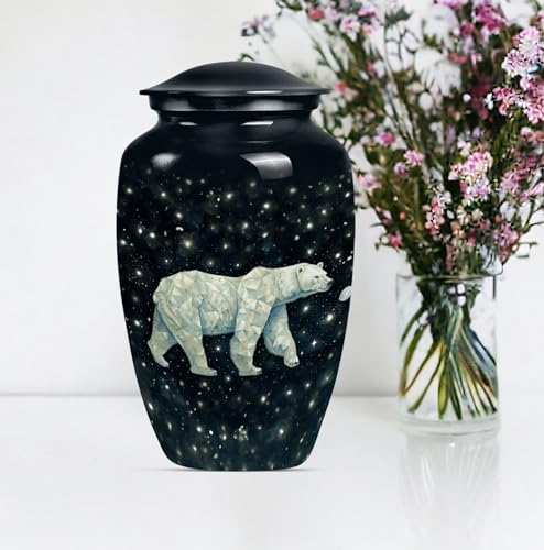 Image of Personalized Polar Bear - Funeral Decorative Urns - Cremation Urn Human - 10 Inch - Large with Velvet Bag - Large Urn for Human Ashes - Urn for Male & Female - Burial Urns - Memorial Urns