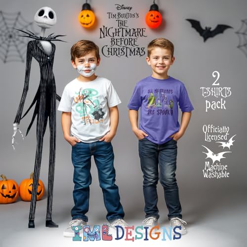 Disney Nightmare Before Christmas Boys Graphic Tees Short Sleeve T Shirts Jack Skellington Graphic Print 2 Pack Boys Tees2