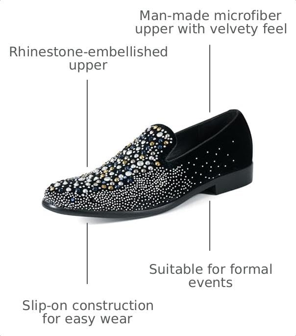 Image of Amali Men's Embellished Velvet Tuxedo Loafers, Smoking Slippers
