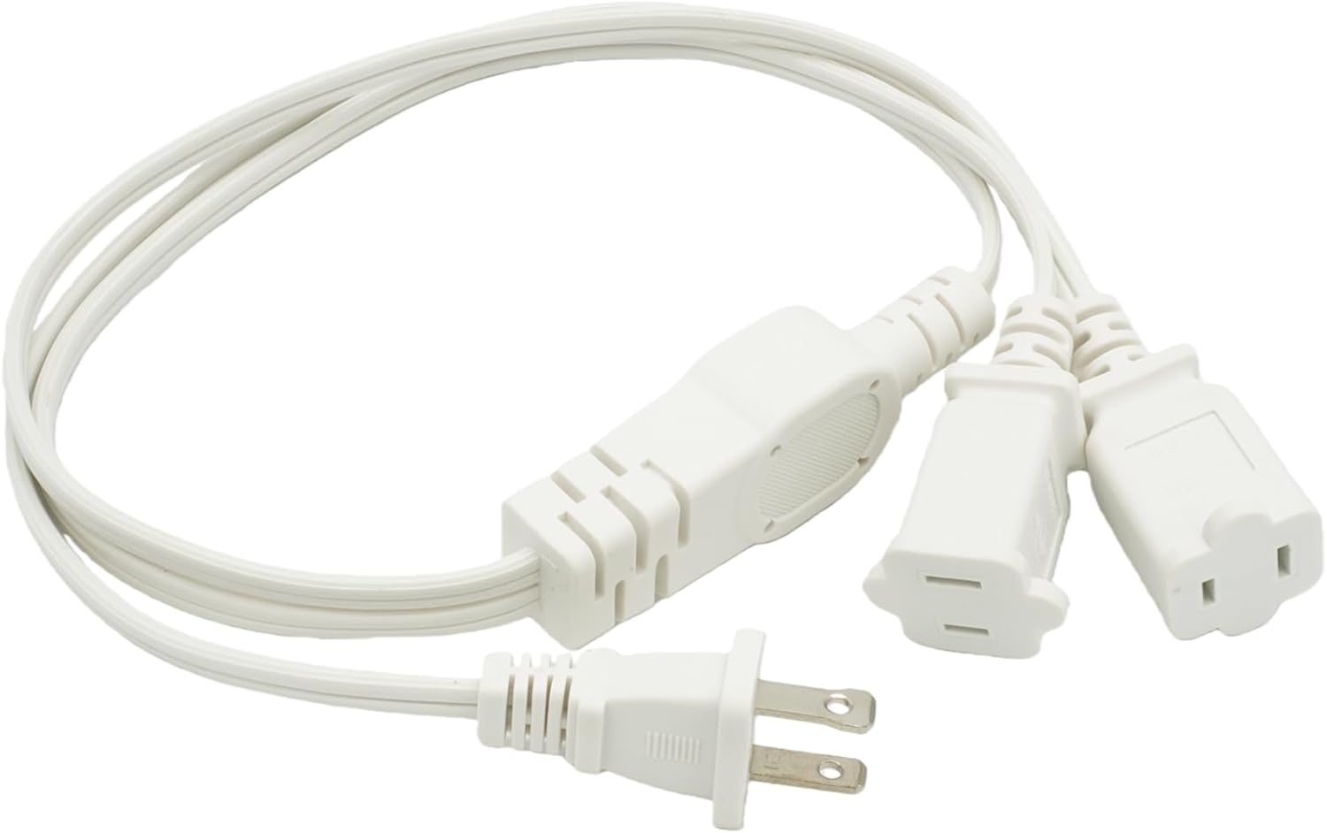 3FT 18AWG 2 Prong Power Extension Cord, White 1-to-2 Y Splitter Male to Female Outlet Saver Cord, 1250W 10A Indoor Power Cable for TV, Computer, Small Appliances