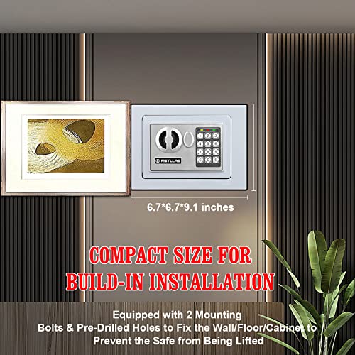 Retllas White Safe Box 0.23 Cubic Feet Electronic Digital Mini Cabinet Safes Solid Alloy Steel Office Hotel Home Safe Lock Box For Cash Jewelry Storage #TOP6