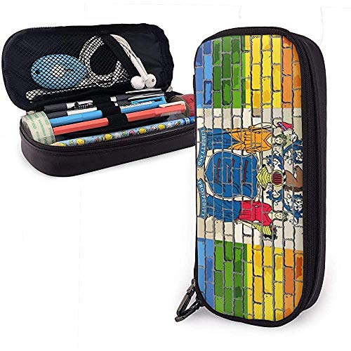Brick Wall New Jersey and Gay Flags Cute Pu Leather Pencil Case 20X9X4cm Double Zippers Pencil Pouch Bag for School Office Girls Boys Adults