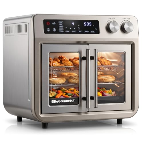 Image of Elite Gourmet 25L French Door Digital Air Fryer Oven, 10 Cooking Functions