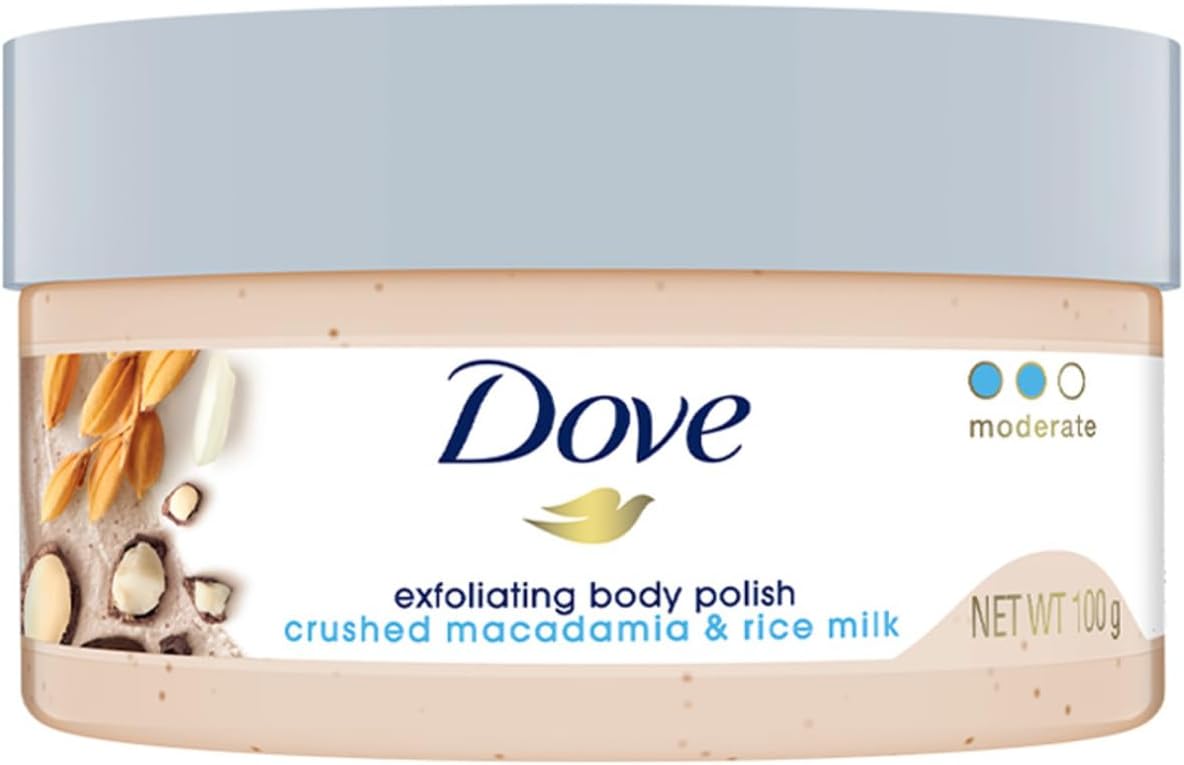 Dove Body Polish for Skin Exfoliation & Nourishment with Crushed Macadamia & Rice Milk | For Radiant & Soft Skin | Sulphate Free | 100g
