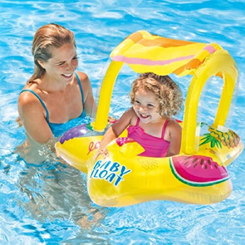 Image of Inflatable Kiddie Baby Float with Sunshade Canopy Swimming Pool Inflatable Toys for Babies & Toddlers | Swim Float for Age 1-2