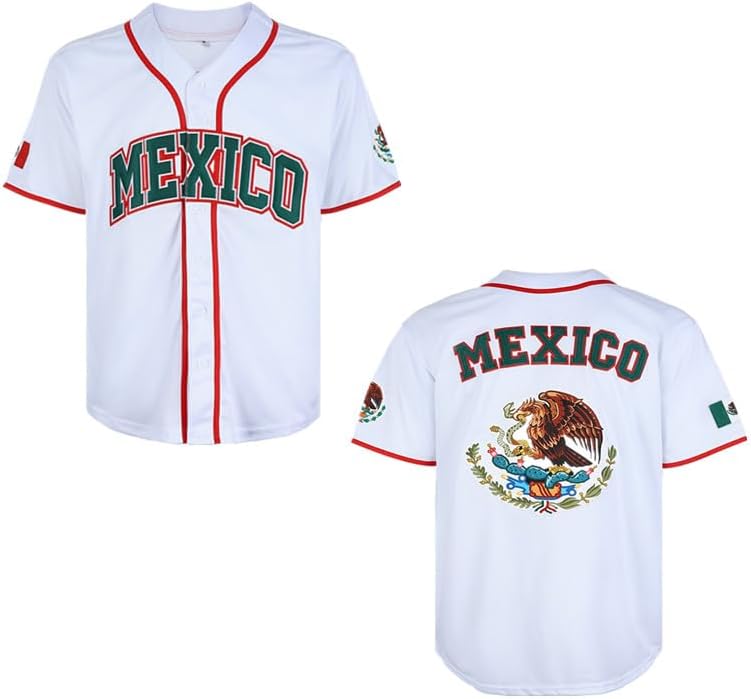Youth Mexico Eagle Jersey Button Down Short Sleeve Hip Hop Jersey Stitched