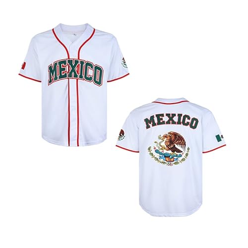 Youth Mexico Eagle Jersey Button Down Short Sleeve Hip Hop Jersey Stitched (US, Alpha, Large, Regular, White)