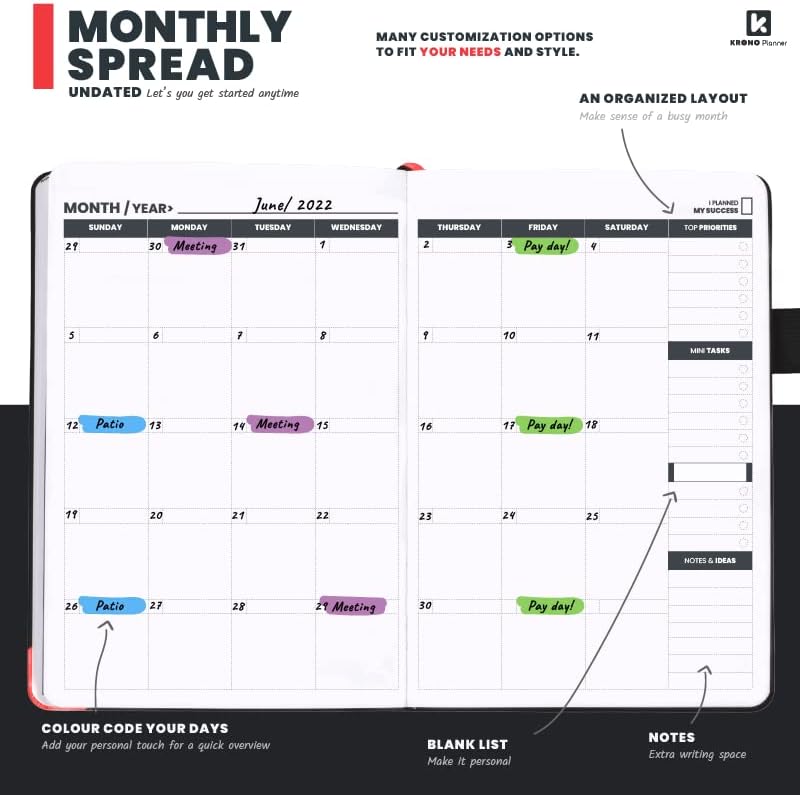 Miniatura 5 de Premium – La mejor agenda diaria sin fecha 2023 para aumentar la productividad, la concentración, el crecimiento personal, la felicidad y el éxito |