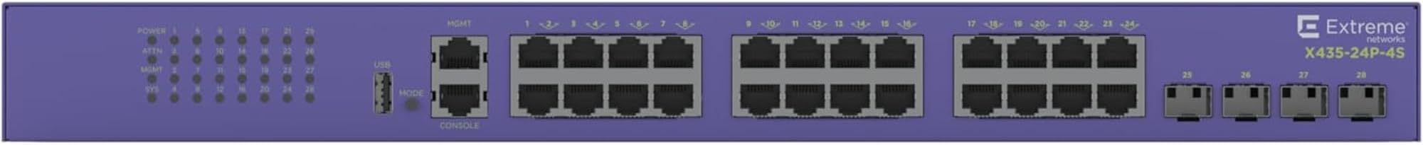 X435-24P-4S 24 Port 10/100/1000BASE-T PoE+ Half/Full Duplex 4x1/2.5G unpopulated SFP 1 AC PSU