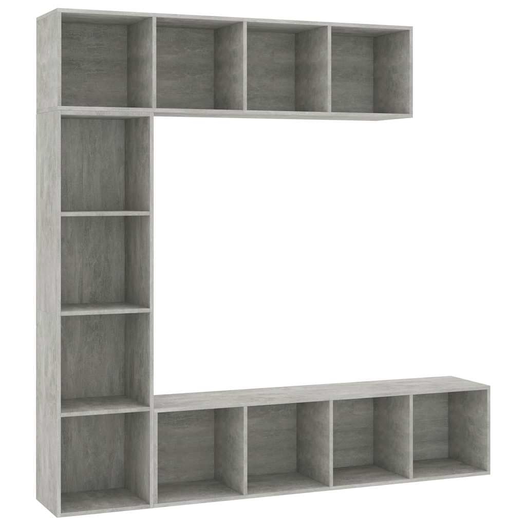 Lot de 3 meubles TV bas et bibliothèque Gris béton 180 x 30 x 180