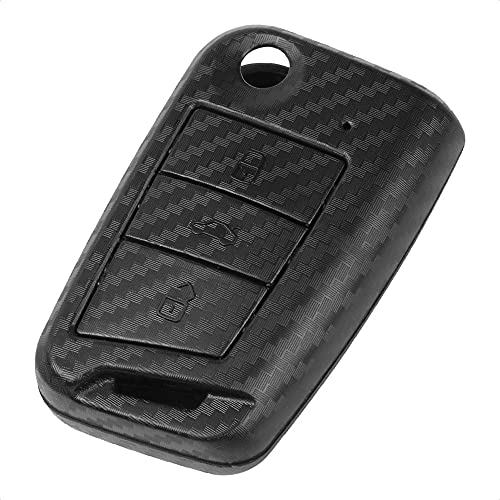 TANGSEN フォルクスワーゲ適用 VW スマート キーケース 折りたたみ式 GTI7 GolfR Bora Polo Golf Jetta Sagitar Scirocco など適応 キーカバー キーホルダー 3ボタン 汚れ 防止 炭素繊維 ABSプラスチック アクセサリー スタイリッシュ カーリモコン キーセット 黒