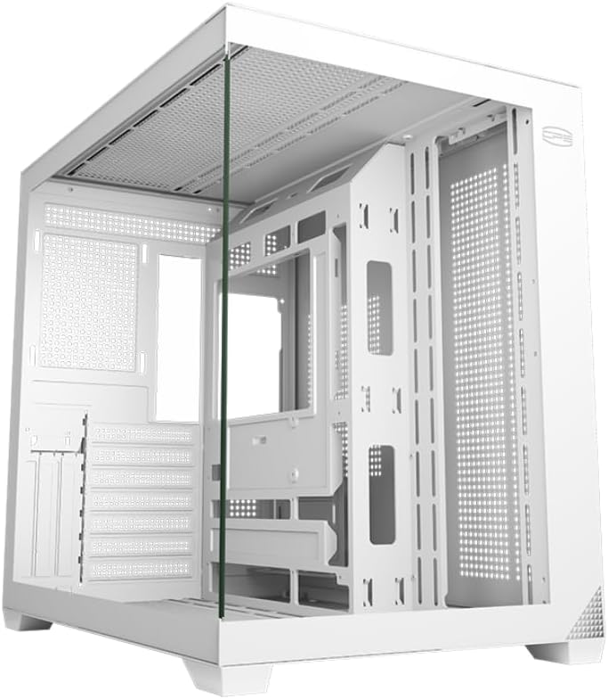 PCCOOLER PC Case ATX Mid Tower, Tempered Glass & Mesh Front, High Airflow, E-ATX/ATX/Micro-ATX/ITX Support, 360mm Radiator Support, Tool-Free Design – White (C3T700 No Fans Included)