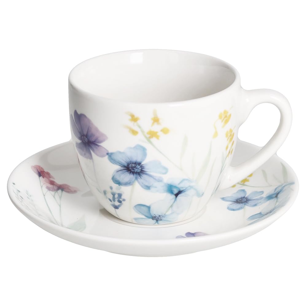 Tognana Florenne, Confezione 6 Tazze The con piatto 200 cc, New Bone China, Multicolor