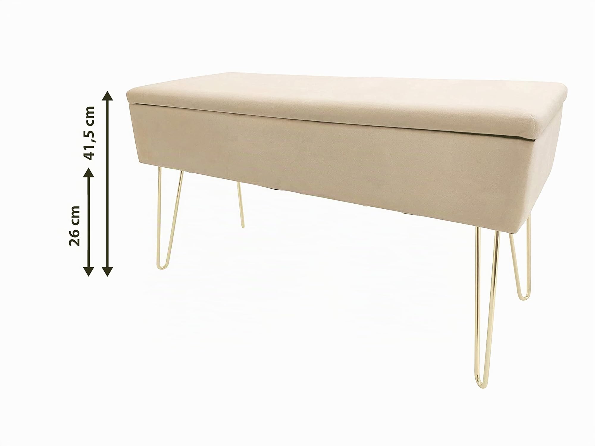 ECHTWERK Panca Scarlett Imbottita con Rivestimento in Velluto, Rettangolare, con vano portaoggetti, Gambe in Metallo, 75 x 30 x 41,5 cm, Colore: Crema, Misto Poliestere, 75 x 30 x 42 cm