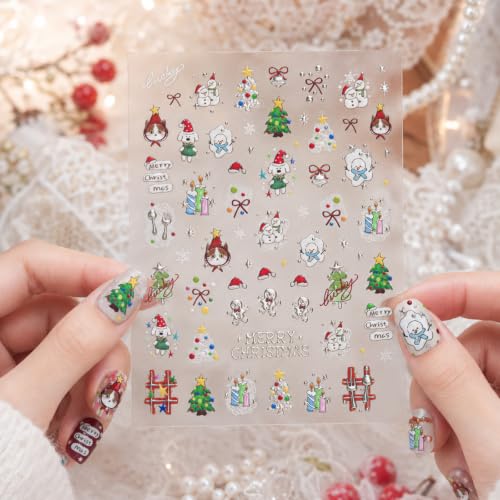 Image of Christmas Nail Stickers Decals Gingerbread Man Nail Art Stickers Design | Tree & Hat & Snowman Nail Decals for Nail Art 5D Embossed Self Adhesive Nail Charms for Women Holiday Nail DIY Decoration