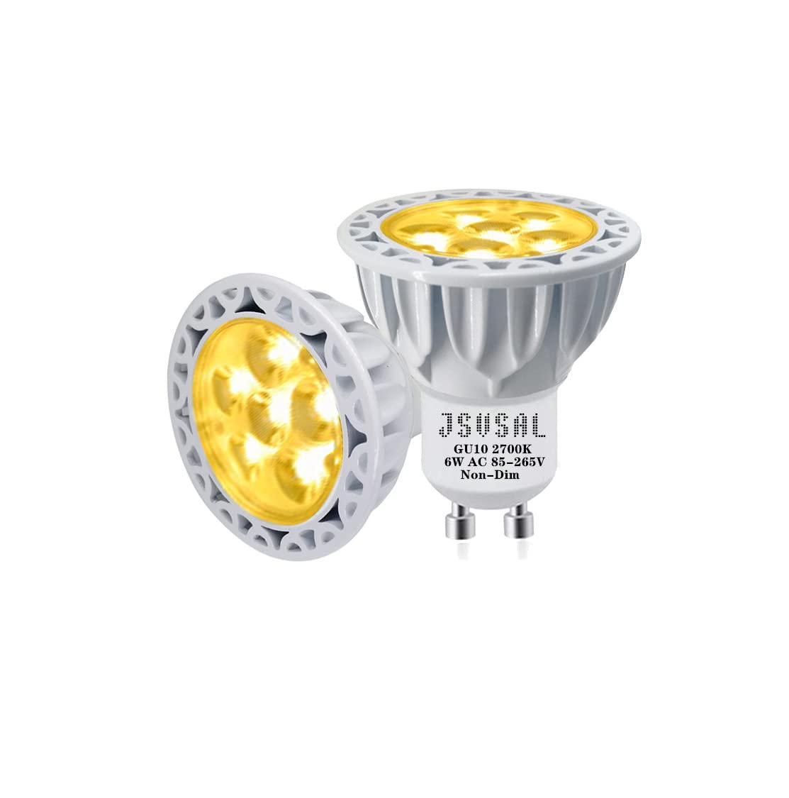 JSVSAL MR16 (GU10 Base) LED Light Bulb,Non Dimmable,AC 85-265V,2700K Warm White, 550-Lumen, 6-Watt(50-Watt Equivalent), Aluminum Casing,40-Degree MR16