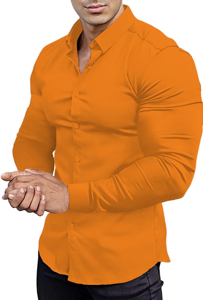 EOUOSS Men’s Muscle Fit Dress Shirts Athletic Slim Fit Long Sleeve Stretch Casual Button Down Shirt